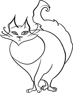 Fat domestic cat line drawing. Vector image for design. Funny pet sketch graphic. icon for business logo with a cat for a pet store, pet products. cartoon character for children's coloring book