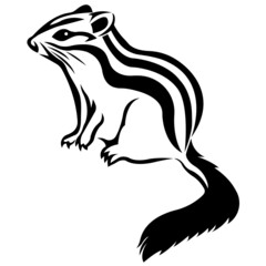 Vector illustration of a black chipmunk rodent on a white background. Design for logo, tattoo, animal lovers clous, print on clothes