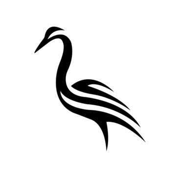 Crane silhouette drawn with black lines on a white background. Heron bird in linear style. Logo for prints, tattoos, emblem for company or club design. Vector isolated illustration