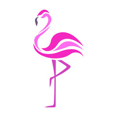 Naklejka premium Pink flamingo bird silhouette drawn on a white isolated background. Minimalism style. Tattoo, logo for a company, travel agency, emblem for fashion design, dishes, scrapbook, paper. Vector