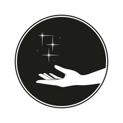 The stars in the hands - concept of magic. Vector illustration on dark background