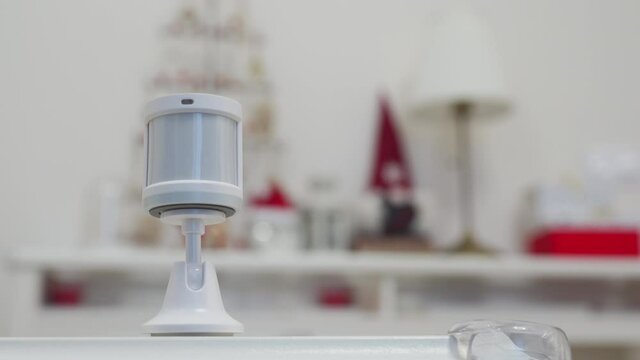 Motion sensor for smart home to detect activities like movement, temperature, or control smart lights. High quality 4k footage