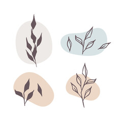 Doodle style vector illustration. Set of simple elements of flowers and plants. stylized flowers, twigs of plants, leaves. Hand drawn simple icons.