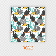 Tropical seamless patterns set with exotic birds like toucan, modern design, vector format