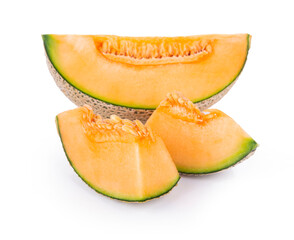 Sliced cantaloupe melon isolated on white background