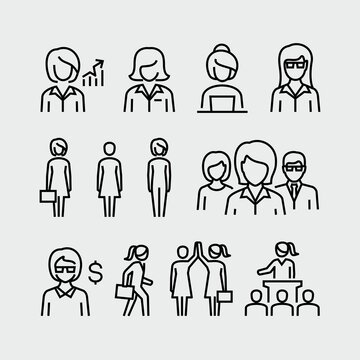 Business Woman Vector Line Icons