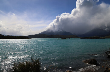 Lake Pehoe in the Torres del Paine Park, Chile