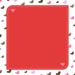 手描きハートのパターン背景と点線で囲まれた赤いフレーム,1対1比率サイズ