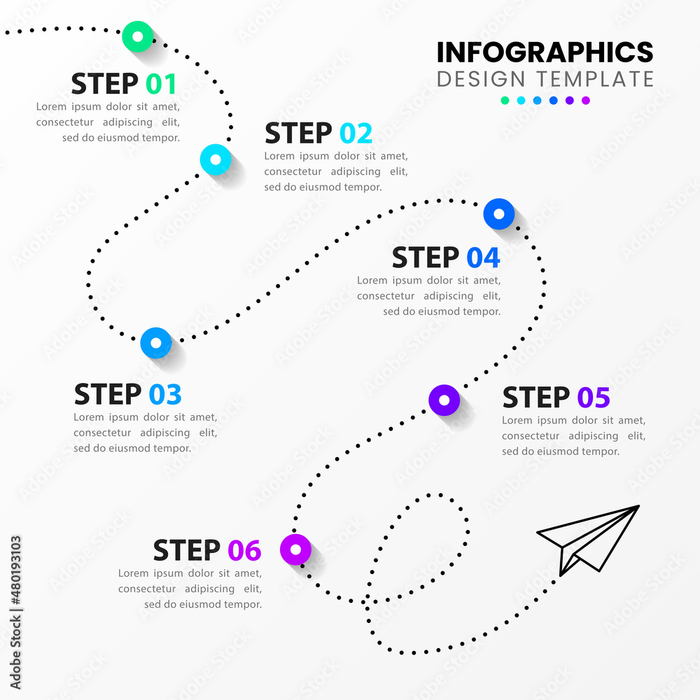 Wall mural infographic template with 6 options or steps. timeline