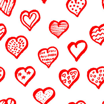 Vector seamless pattern with red hearts of doodles. Romantic background Valentine s Day. Vector