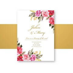 Wedding invitation card template with decorative flowers design