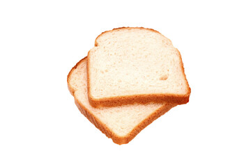 two slices of wheat bread isolated on white background. side view