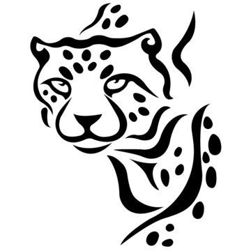 A silhouette of a leopard's face, painted black, drawn in zigzag lines. Leopard logo. Vector illustration