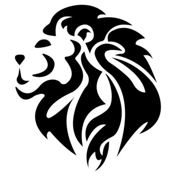 Black tiger lion silhouette on white background. The design is suitable for tattoo style, logo, emblem, sticker, animal mascot, t-shirt or clothing print. Isolated vector illustration