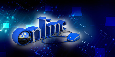 3d rendering Fiber optical cable detail with globe connected mouse