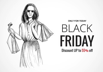 Hand draw black friday shopping sale sketching background