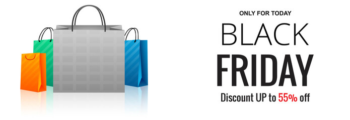 Modern black friday sale banner with shopping bag background