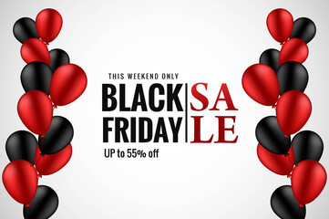 Modern black friday sale banner with realistic balloons background