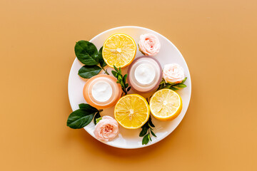 Skin face or body cream with medicine herbs and flowers