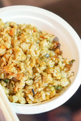 garlic fried rice in foodtruck event., Bangkok, Thailand.