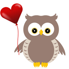 The owl is holding a balloon heart