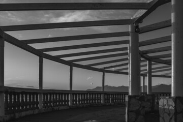 architecture of a bathhouse at sunset