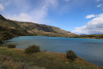 The Pehoe River in the Torres del Paine Park, Chile