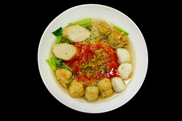 Die cut of Fish Ball Noodles on black isolated.