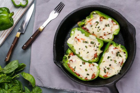 Bell peppers with pizza stuffing