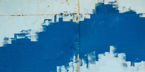 Blue abstract background, metal painted unusually, the central place for the text.