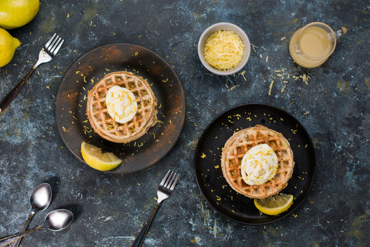Delicious waffles served with lemon