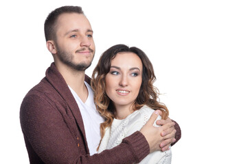 Portrait of happy young couple on white background
