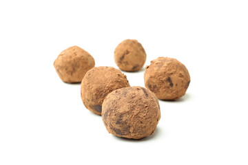 Fototapeta na wymiar Sweet truffles isolated on white background, close up