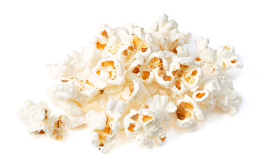A small pile of popcorn, isolated on white background
