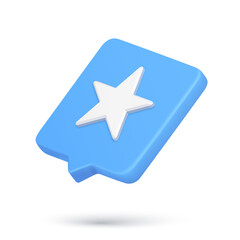 Realistic five pointed star blue diagonal speech bubble 3d icon cyberspace notification vector