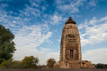 Fototapeta na wymiar Western Temples of Khajuraho, Madhya Pradesh, India. Khajuraho is an UNESCO world heritage site - a popular tourist destination for toursists all over the world.