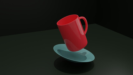 Floating Red cup and saucer