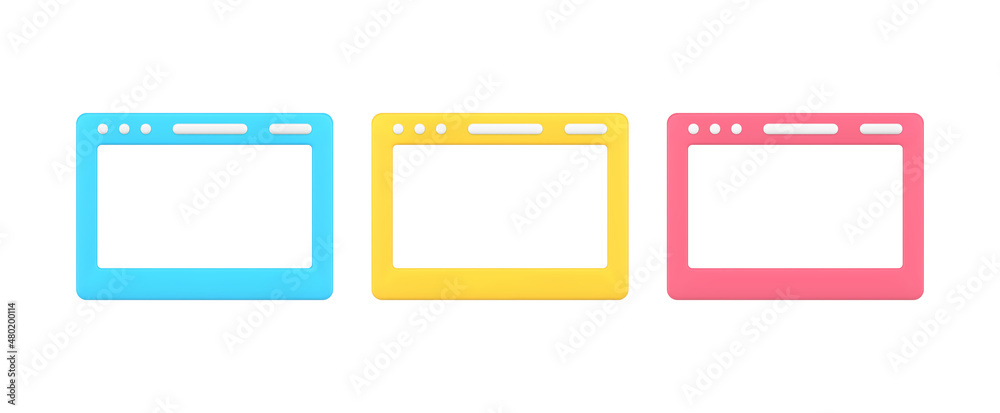 Poster collection multicolored website screen browsing internet searching information at cyberspace 3d icon