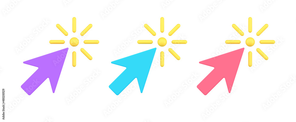 Poster collection multicolored arrow cursor click mouse link isometric 3d icon vector illustration
