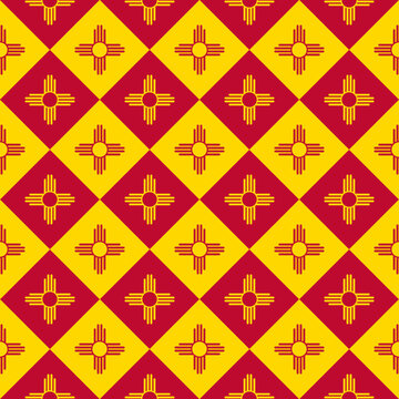 Seamless Pattern Of New Mexico State Flag. Vector Illustration. Print, Book Cover, Wrapping Paper, Decoration, Banner And Etc