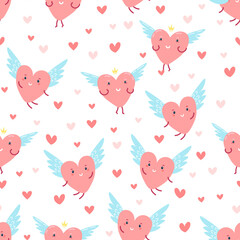 Seamless pattern with cute hearts on Valentine's Day