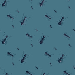 Ants seamless pattern. Insects on colorful background. Vector illustration for textile