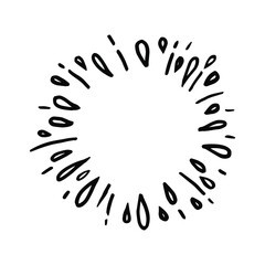 Doodle burst splash in vintage style on white background. Black vector hand drawn sketch illustration. Sun, starburst, sparkle, sunburst set. Line sparkle explosion. Marker handdrawn line. Retro spark