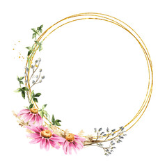 Wild  grasses and  wildflowers  . Color Summer rural composition, bouquet, decor concept. Hand drawn watercolor illustration isolated on white background