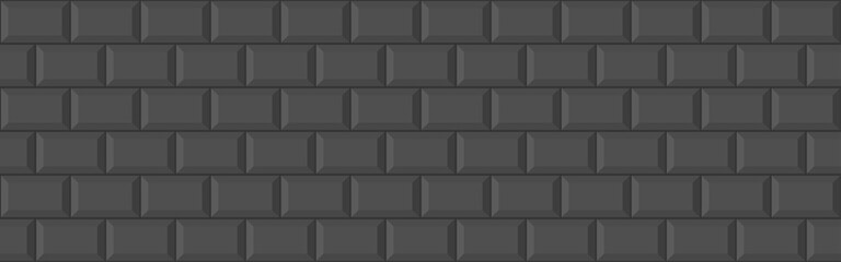 Subway metro black tile seamless pattern. Horisontal brick wall background. Vector flat illustration. Design tile for outdoor building, interior, kitchen, bathroom, spa