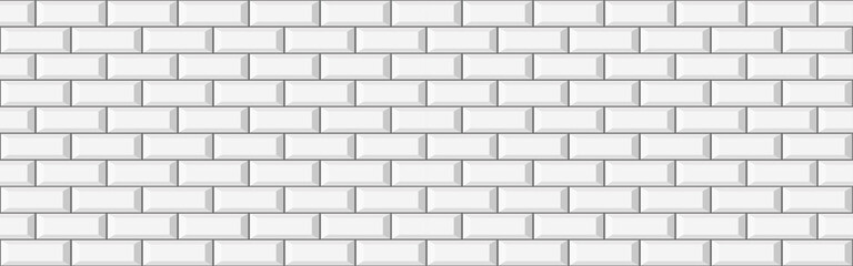 Fototapeta premium Subway metro white tile seamless pattern. Horisontal brick wall background. Vector flat illustration. Design tile for outdoor building, interior, kitchen, bathroom, spa