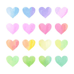 set of colored watercolor hearts