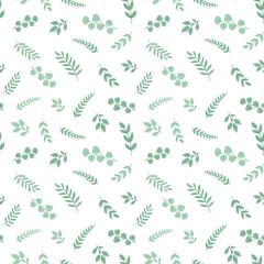 Simple and cute floral seamless pattern. Isolated on white background. Fresh rustic eco friendly background