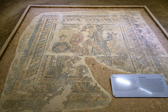 SANLIURFA, TURKEY - 21.12.2021: A mosaic at the site of Haleplibache in Sanliurfa (Urfa) museum