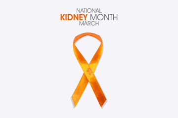 National kidney month concept March orange ribbon white background
